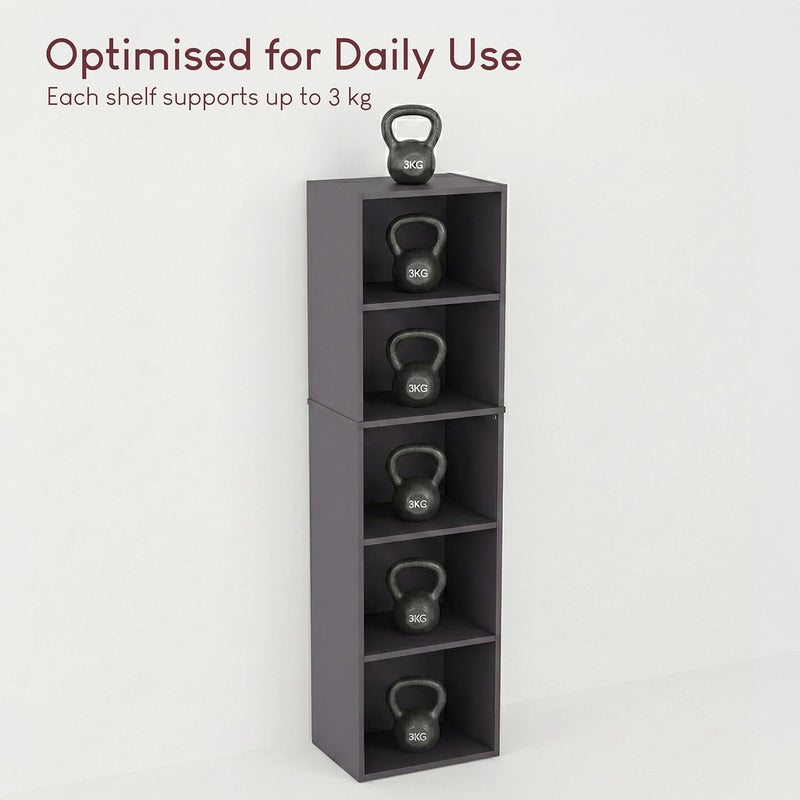 Vida Designs Oxford 5 Tier Cube Bookcase, Grey Wooden Shelving Display Storage Unit Office Living Room Furniture - Image 5