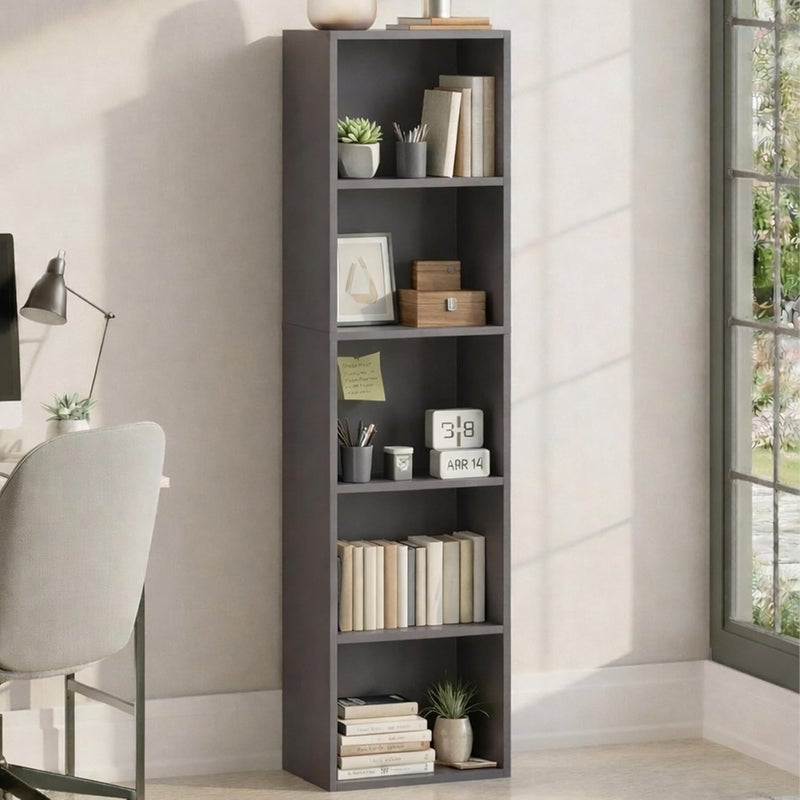 Vida Designs Oxford 5 Tier Cube Bookcase, Grey Wooden Shelving Display Storage Unit Office Living Room Furniture - Image 1