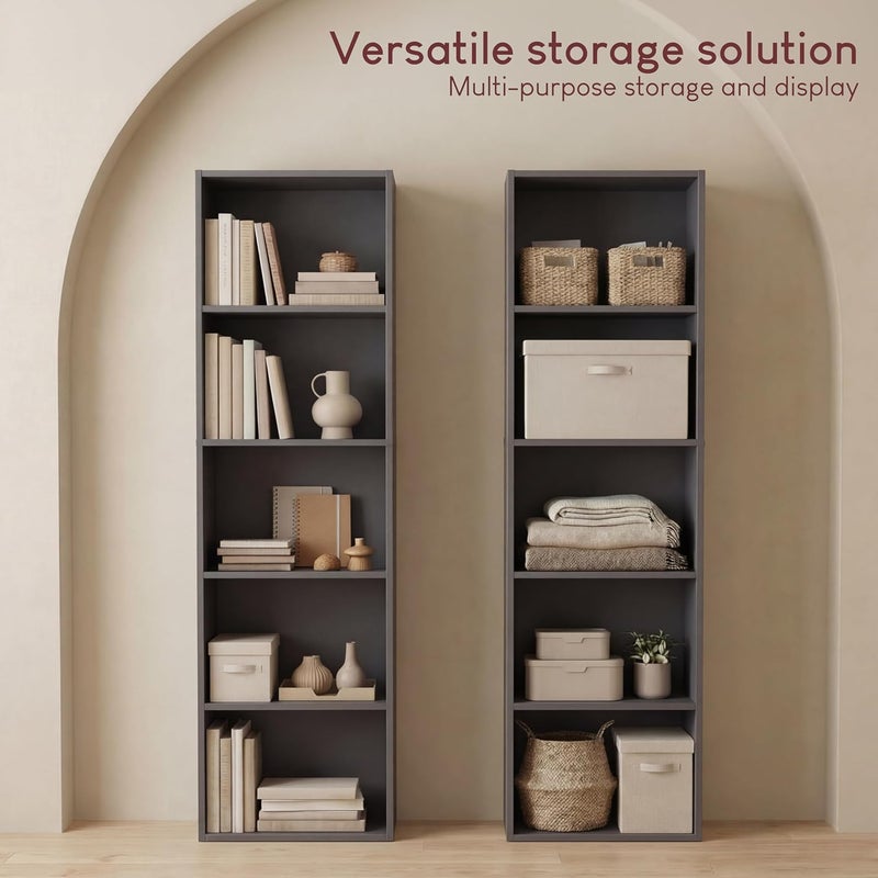 Vida Designs Oxford 5 Tier Cube Bookcase, Grey Wooden Shelving Display Storage Unit Office Living Room Furniture - Image 4