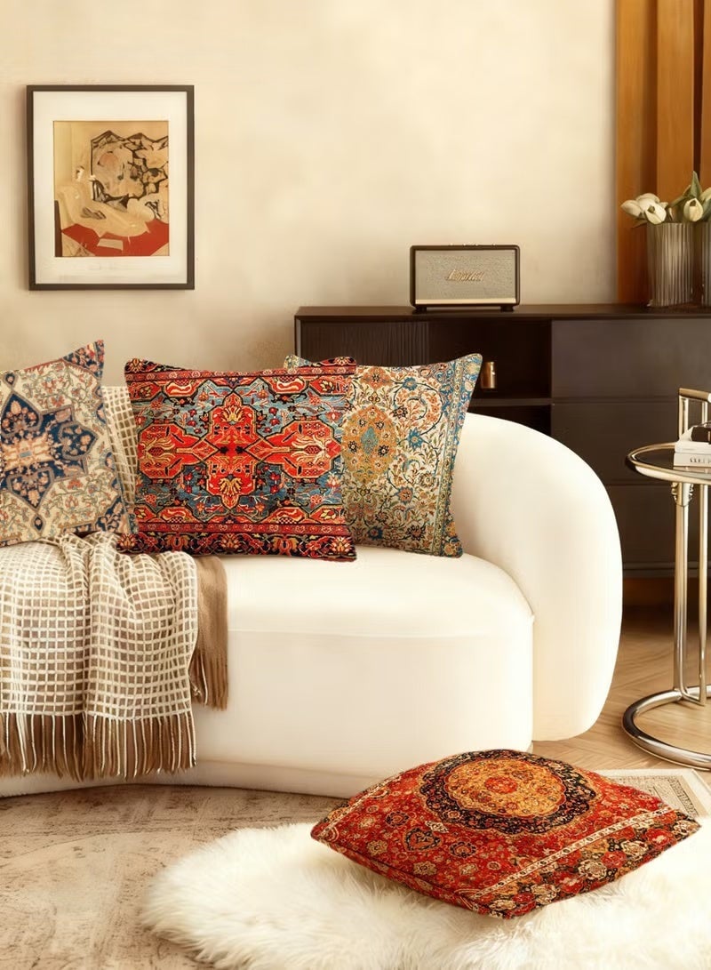 SKT Shiketro 4-Piece 45x45cm Arabic-Style Decorative Pillowcase Set for Sofas, Benches, and Beds – Traditional Middle Eastern Patterns, Soft Short Pile Fabric, Concealed Zipper, Reversible Design – Pillowcases Only - Image 3