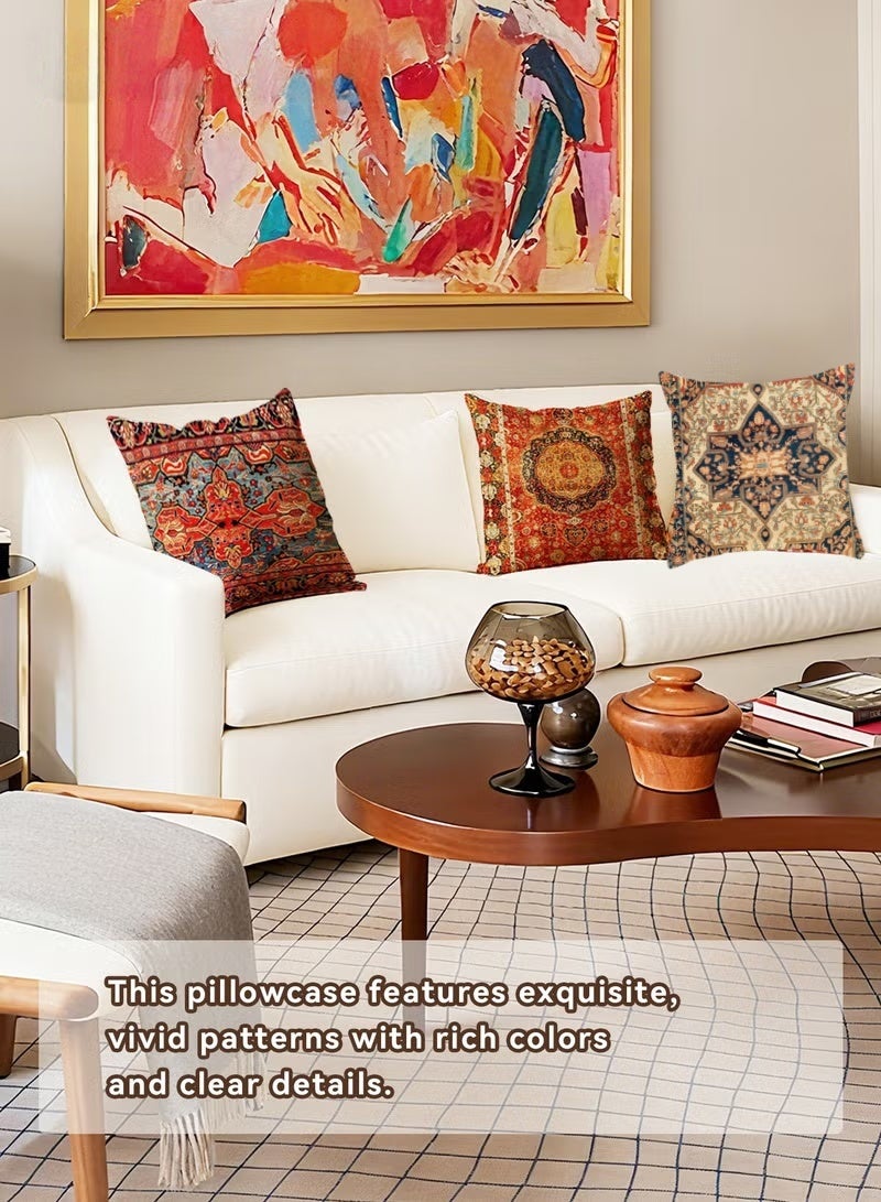 SKT Shiketro 4-Piece 45x45cm Arabic-Style Decorative Pillowcase Set for Sofas, Benches, and Beds – Traditional Middle Eastern Patterns, Soft Short Pile Fabric, Concealed Zipper, Reversible Design – Pillowcases Only - Image 2