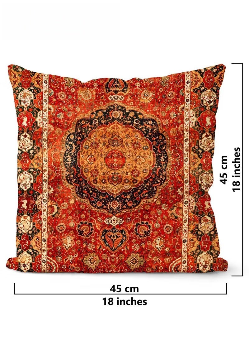 SKT Shiketro 4-Piece 45x45cm Arabic-Style Decorative Pillowcase Set for Sofas, Benches, and Beds – Traditional Middle Eastern Patterns, Soft Short Pile Fabric, Concealed Zipper, Reversible Design – Pillowcases Only - Image 5