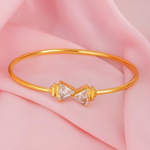 Estele Jewellery Bracelet For Women Gold Plated Dazzling Free Size Cuff Kada Bracelet with White Crystals for Girls and Women-101555 BR - Image 2