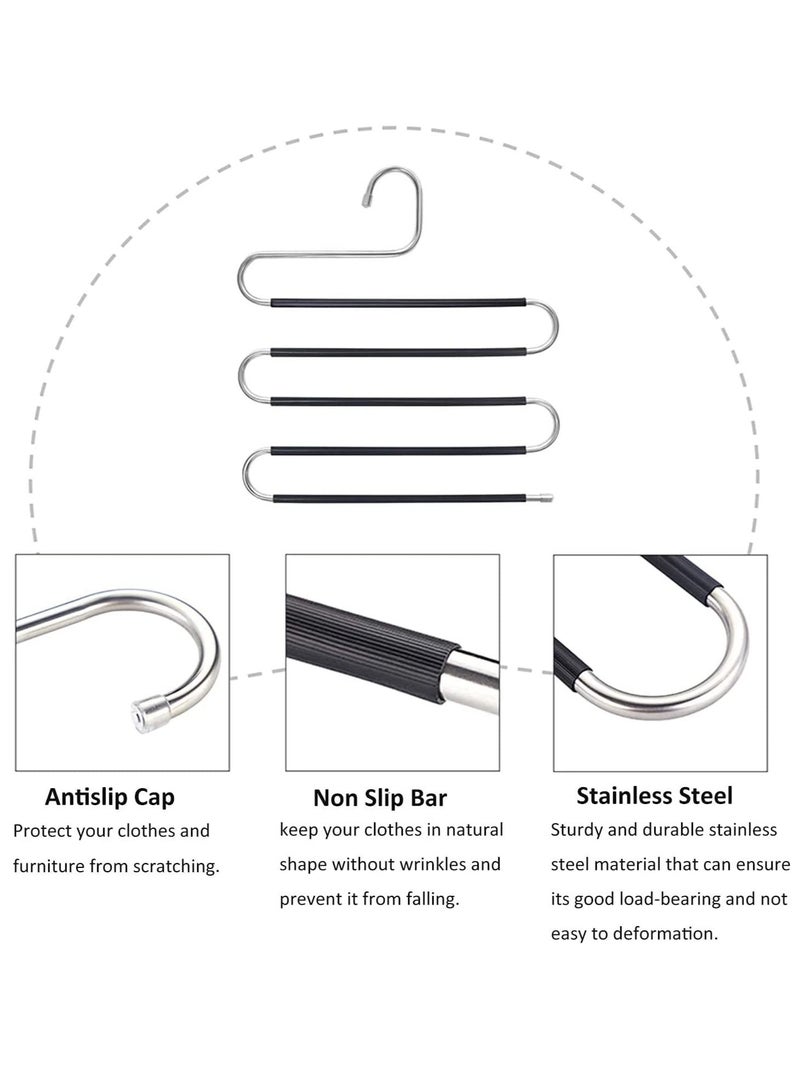 LEDIN Trouser Hangers, Hangers Space Saving, Stainless Steel S-Type Pants Hangers with Non-Slip Silicone Cover for Clothing Jeans Trousers Skirts Scarf Storage (5 PCS)  - Image 5