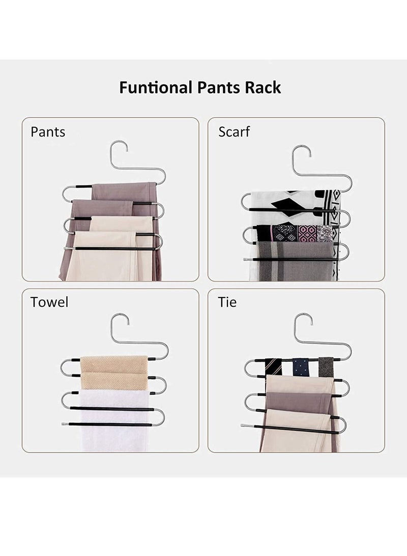 LEDIN Trouser Hangers, Hangers Space Saving, Stainless Steel S-Type Pants Hangers with Non-Slip Silicone Cover for Clothing Jeans Trousers Skirts Scarf Storage (5 PCS)  - Image 2