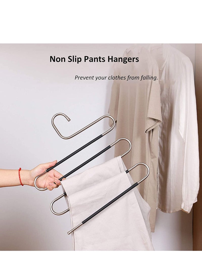 LEDIN Trouser Hangers, Hangers Space Saving, Stainless Steel S-Type Pants Hangers with Non-Slip Silicone Cover for Clothing Jeans Trousers Skirts Scarf Storage (5 PCS)  - Image 3