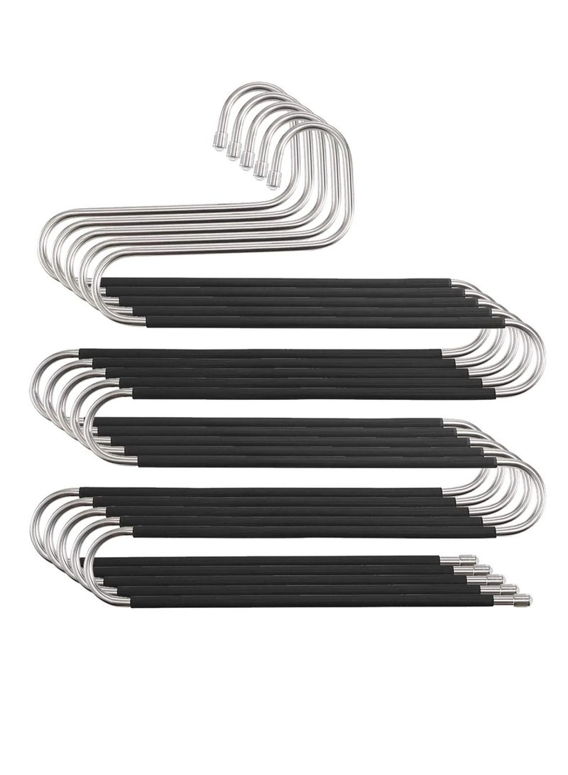 LEDIN Trouser Hangers, Hangers Space Saving, Stainless Steel S-Type Pants Hangers with Non-Slip Silicone Cover for Clothing Jeans Trousers Skirts Scarf Storage (5 PCS)  - Image 1