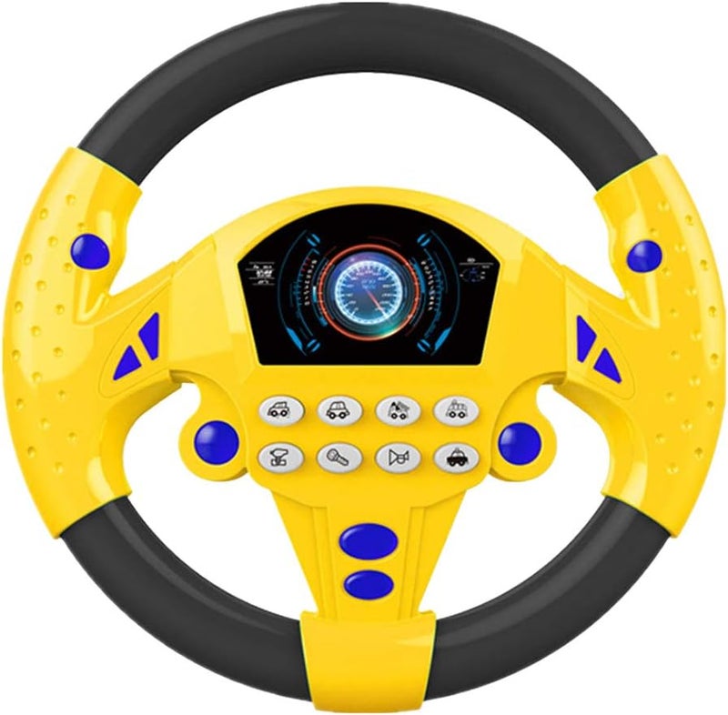 klarako Steering Wheel Toy Car Simulated Driving Wheel Electric Musical Pretend Play Toys for Kids and Toddlers  Yellow, 20x20cm - Image 3