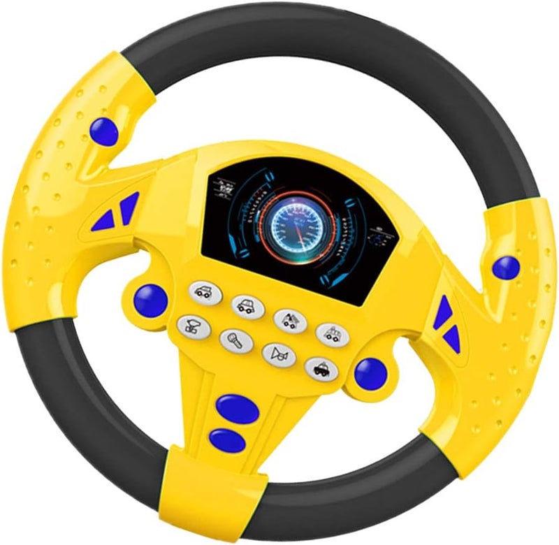 klarako Steering Wheel Toy Car Simulated Driving Wheel Electric Musical Pretend Play Toys for Kids and Toddlers  Yellow, 20x20cm - Image 1