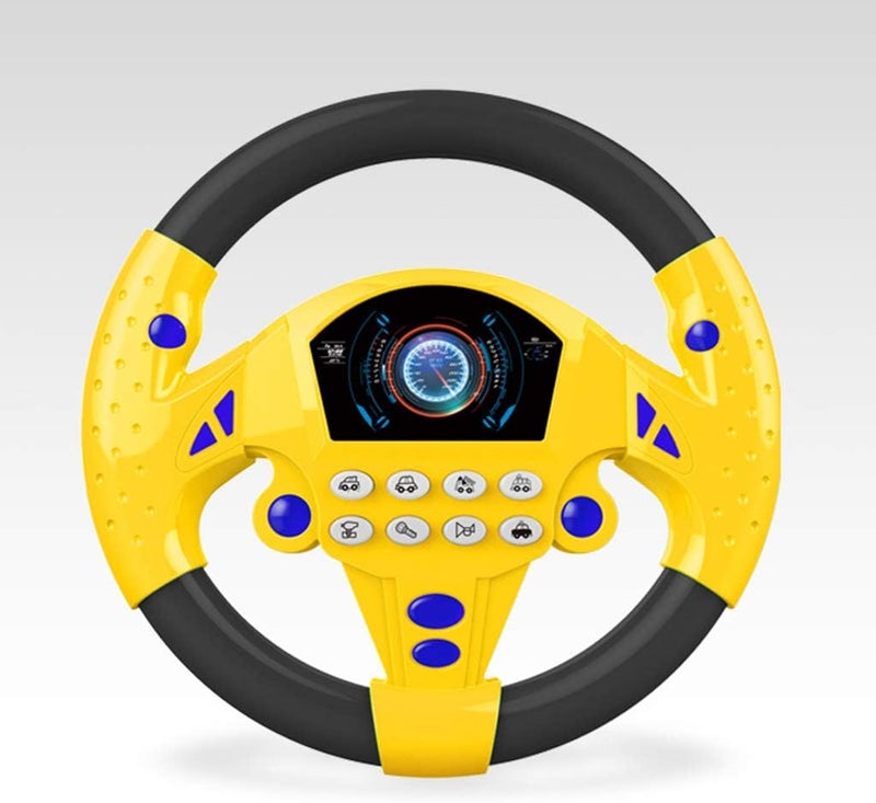klarako Steering Wheel Toy Car Simulated Driving Wheel Electric Musical Pretend Play Toys for Kids and Toddlers  Yellow, 20x20cm - Image 4