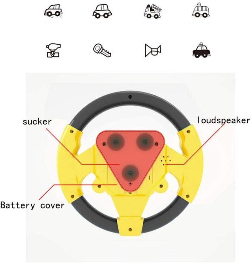klarako Steering Wheel Toy Car Simulated Driving Wheel Electric Musical Pretend Play Toys for Kids and Toddlers  Yellow, 20x20cm - Image 5