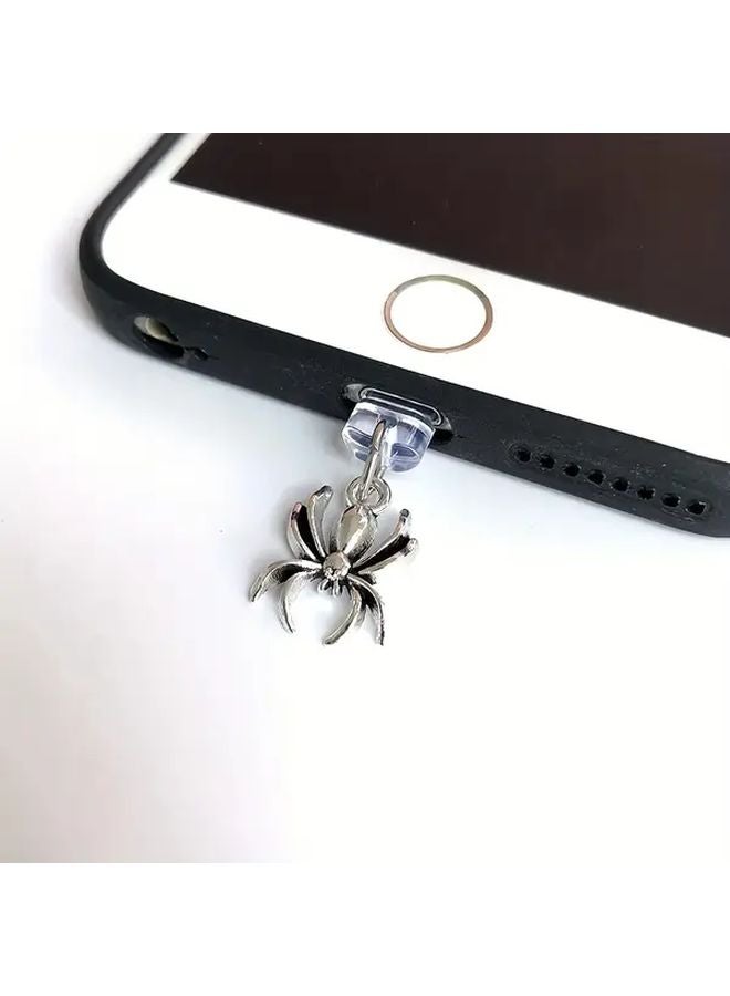 Vintage Silvery Alloy Spider Phone Dust Plug For Type C Charging Port Halloween Gift - Image 1