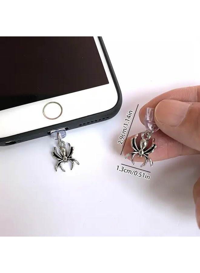 Vintage Silvery Alloy Spider Phone Dust Plug For Type C Charging Port Halloween Gift - Image 3