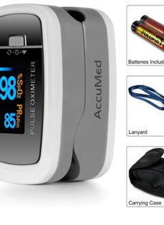 AccuMed CMS-50D1 Fingertip Pulse Oximeter Blood Oxygen Sensor SpO2 for Sports and Aviation. Portable and Lightweight with LED Display, 2 AAA Batteries, Lanyard and Travel Case (White)  - Image 3