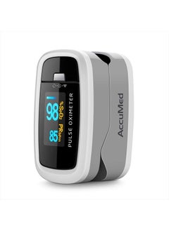 AccuMed CMS-50D1 Fingertip Pulse Oximeter Blood Oxygen Sensor SpO2 for Sports and Aviation. Portable and Lightweight with LED Display, 2 AAA Batteries, Lanyard and Travel Case (White)  - Image 1
