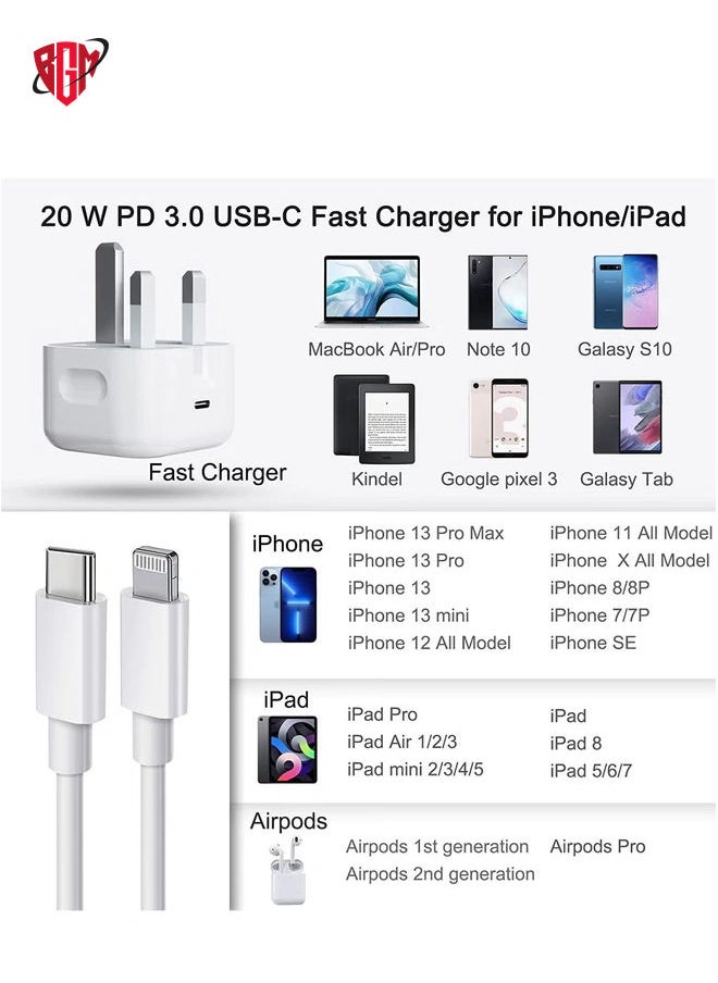 BGM - iPhone 20W USB C Fast Charger, iPhone Fast Charger Plug fast Charger Power and 1M iPhone USB C Charger Cable Compatible with i-Phone 13 12 11 Pro Max Mini X XR Xs/i-Pad, iPhone USB C Fast Charger - Image 1