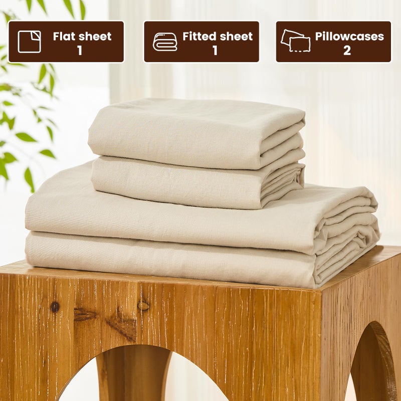 Bedlifes 100% French Pure Linen Sheets Queen Size Breathable and Cooling Flax Sheet Set Soft Durable and Moisture Wicking 16 Inch Deep Pocket-4 Piece(Queen,Linen) - Image 4