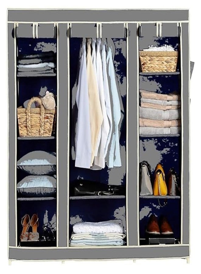 GRAZIA Portable and Collapsible Wardrobe Metal Frame 6 Racks Closet Foldable with High Capacity up to 90Kgs Grey - Image 1
