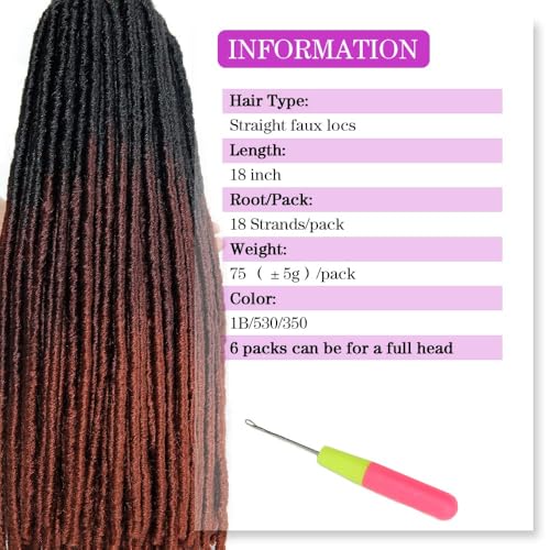 general brand 18 Inch Goddess Faux Locs Straight Gypsy Locs Crochet Hair 3 Tone Ombre Crochet Braids Dreadlocks Pre-Looped Synthetic Hair Extensions 18 Strands/Pack(Pack of 6, T1B/530/350) - Image 2