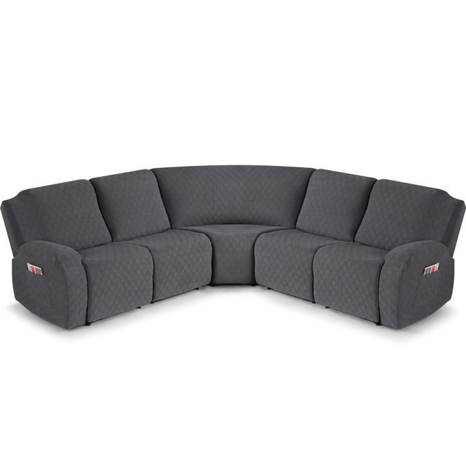 EXTRA LARGE RECLINING SECTIONAL COUCH COVERS WASHABLE 5PIECE SOFA COVERS FOR L SHAPE SECTIONAL SOFA CORNER SEATER THICK SOFT SOFA SLIPCOVERS 5 SEAT RECLINER COVERCHARCOAL GRAY