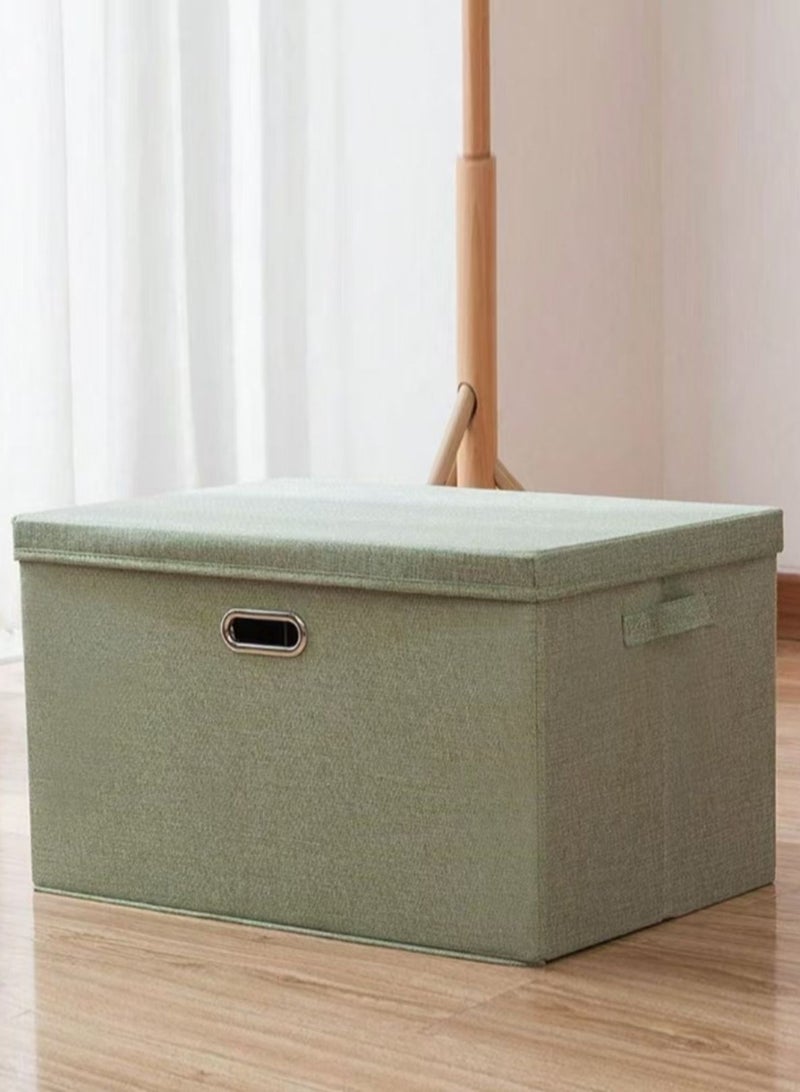 LOOPITYS Cotton Linen Folding Storage Boxes With Lids Decorate The Handle Storage Box With Lid Environmental Protection Durable Fabric Storage For Bedroom Living Room（green，58*40*35cm） - Image 2