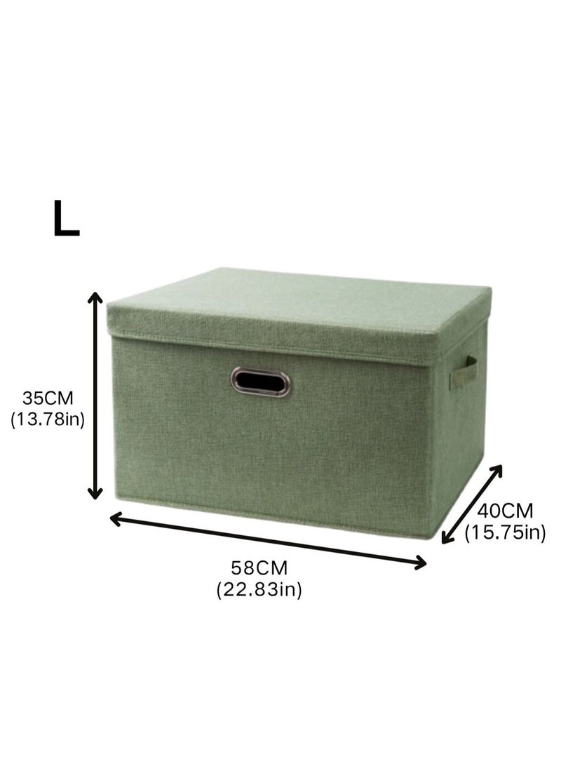 LOOPITYS Cotton Linen Folding Storage Boxes With Lids Decorate The Handle Storage Box With Lid Environmental Protection Durable Fabric Storage For Bedroom Living Room（green，58*40*35cm） - Image 4