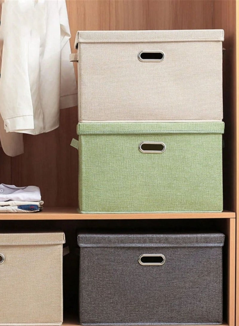 LOOPITYS Cotton Linen Folding Storage Boxes With Lids Decorate The Handle Storage Box With Lid Environmental Protection Durable Fabric Storage For Bedroom Living Room（green，58*40*35cm） - Image 3