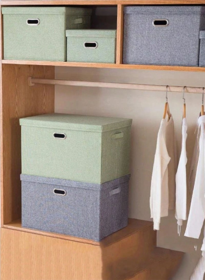 LOOPITYS Cotton Linen Folding Storage Boxes With Lids Decorate The Handle Storage Box With Lid Environmental Protection Durable Fabric Storage For Bedroom Living Room（green，58*40*35cm） - Image 5
