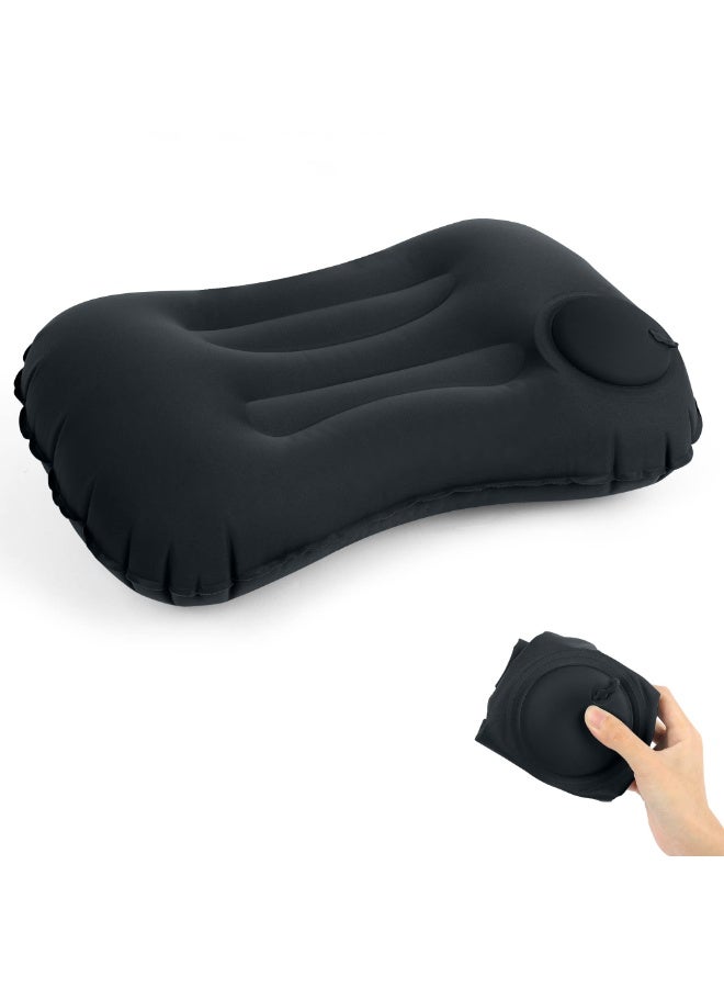 Inflatable Camping Pillow - Ultralight Travel Pillow for Beach, Adults & Kids (Black) - Image 1