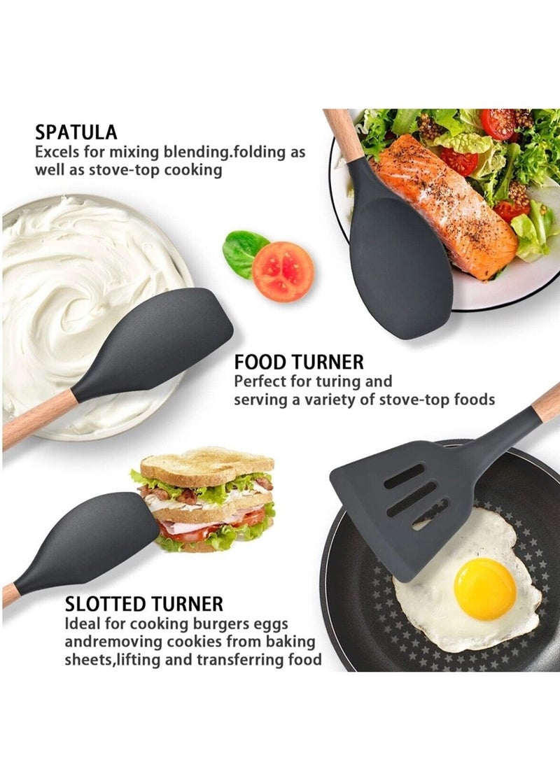 Generic - 12pcs set, Silicone Utensil Set, Kitchen Utensil Set, Safety Cooking Utensils Set, Non-Stick Cooking Utensils Set With Wooden Handle, Washable Modern Cookware, Kitchen Stuff, - Image 1