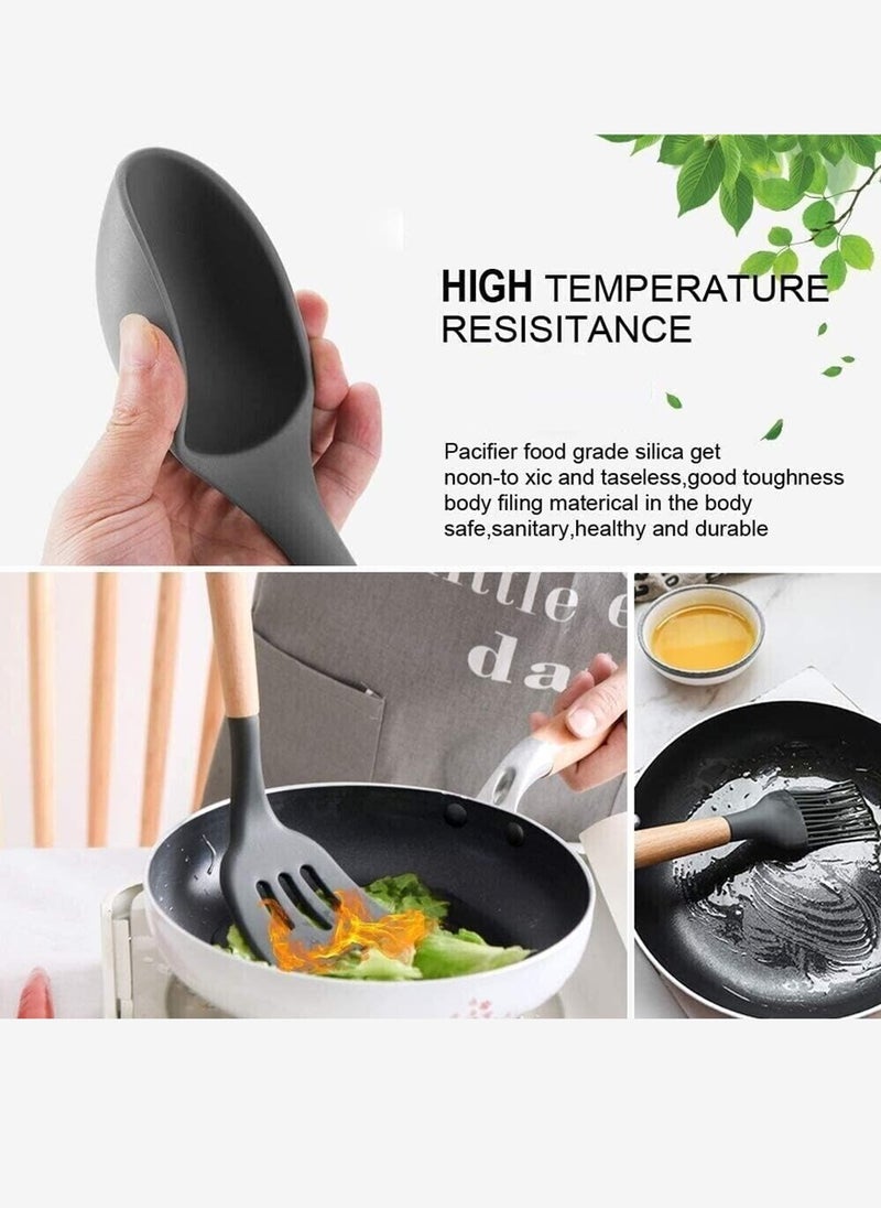 Generic - 12pcs set, Silicone Utensil Set, Kitchen Utensil Set, Safety Cooking Utensils Set, Non-Stick Cooking Utensils Set With Wooden Handle, Washable Modern Cookware, Kitchen Stuff, - Image 1
