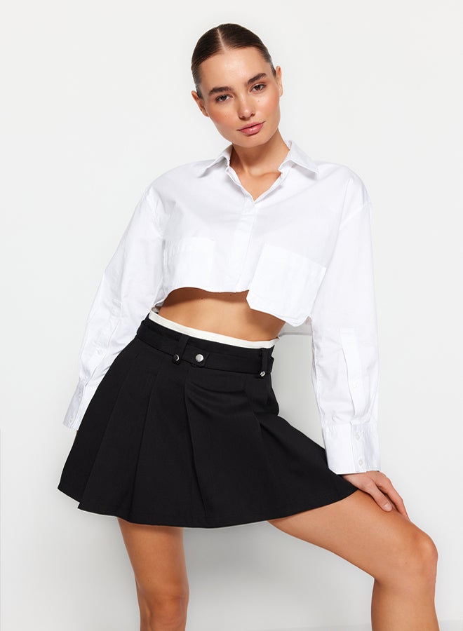 trendyol Black Double Belt Detail Pleated Mini Woven Skirt  - Image 3