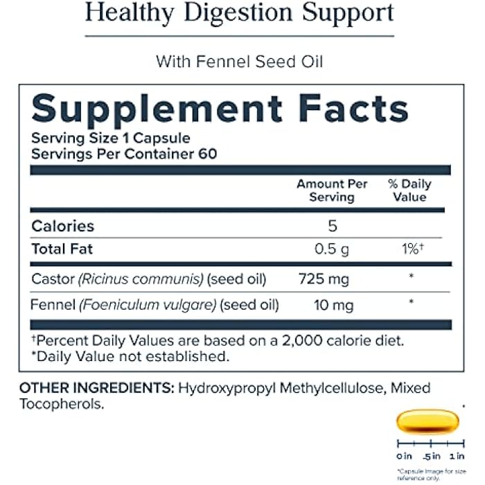 HERITAGE STORE Castor Oil Supplement 725 mg, Healthy Cleansing, Intestinal Balance & Digestion Support,* with Added Fennel Oil, 60 Servings, 60 Vegetarian Capsules - Image 3