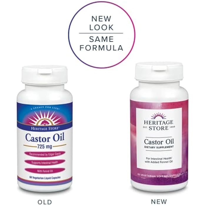 HERITAGE STORE Castor Oil Supplement 725 mg, Healthy Cleansing, Intestinal Balance & Digestion Support,* with Added Fennel Oil, 60 Servings, 60 Vegetarian Capsules - Image 2