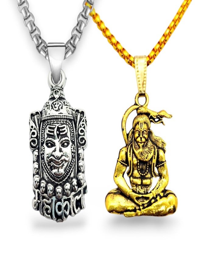 Elleva silver mahadev pendant for men and women shiv shakti locket | Style Lord Shiv Bolenath Adiyogi mahakal pendant with mahakal pendant for men with chain stainless steel combo Set of 2 ( Pack of 1) - Image 1