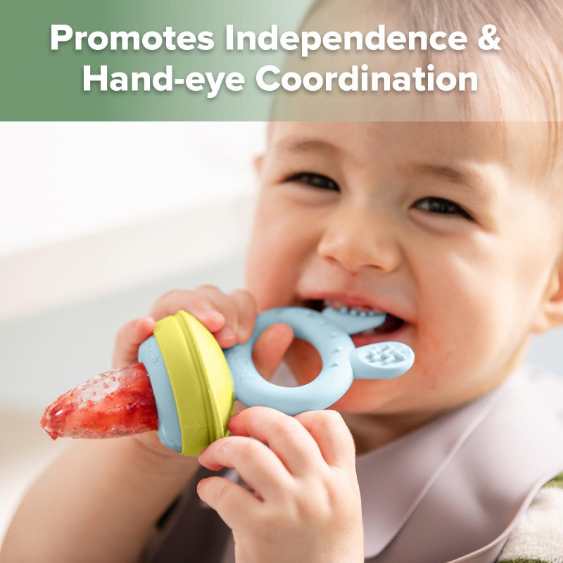 Haakaa Baby Fruit Food Feeder & Mini Freezer Nibble Tray Combo, Breastmilk Popsicle Molds for Baby Cooling Relief, BPA Free Silicone Feeder for Safe Infant Self Feeding, 4 Month+ (Blue) - Image 5