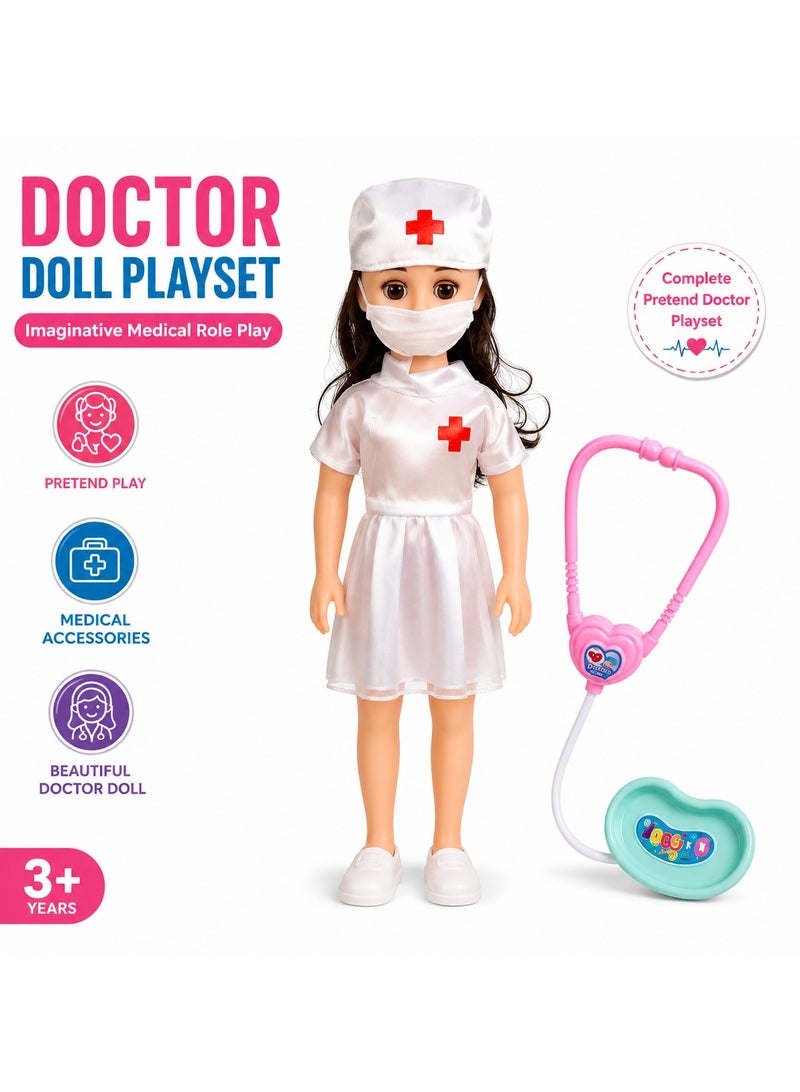 Doctor Doll Playset for Girls with Stethoscope & Medical Accessories, Nurse Doll Toy Set, Pretend Doctor Kit for Kids, Educational Role Play Toy, Gift for Boys & Girls Ages 3+ - Image 1