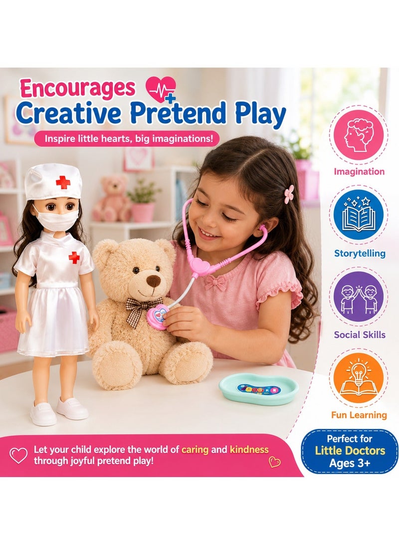Doctor Doll Playset for Girls with Stethoscope & Medical Accessories, Nurse Doll Toy Set, Pretend Doctor Kit for Kids, Educational Role Play Toy, Gift for Boys & Girls Ages 3+ - Image 2