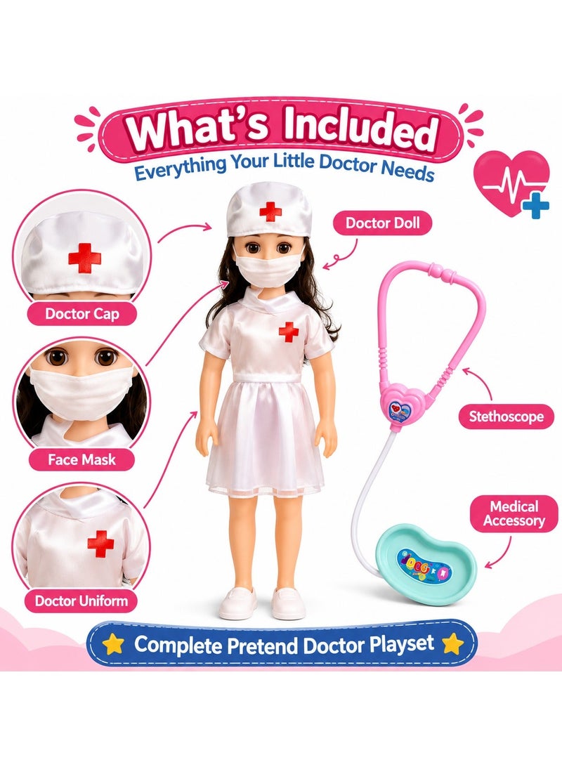 Doctor Doll Playset for Girls with Stethoscope & Medical Accessories, Nurse Doll Toy Set, Pretend Doctor Kit for Kids, Educational Role Play Toy, Gift for Boys & Girls Ages 3+ - Image 3