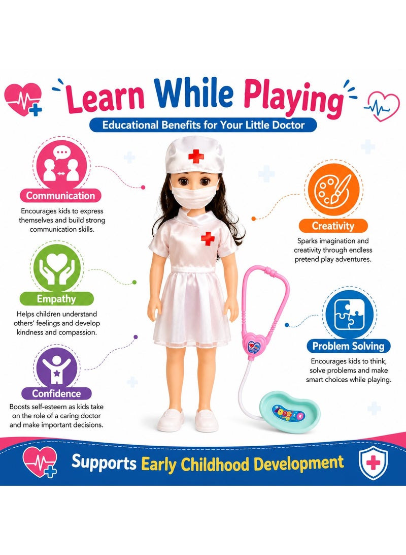 Doctor Doll Playset for Girls with Stethoscope & Medical Accessories, Nurse Doll Toy Set, Pretend Doctor Kit for Kids, Educational Role Play Toy, Gift for Boys & Girls Ages 3+ - Image 4