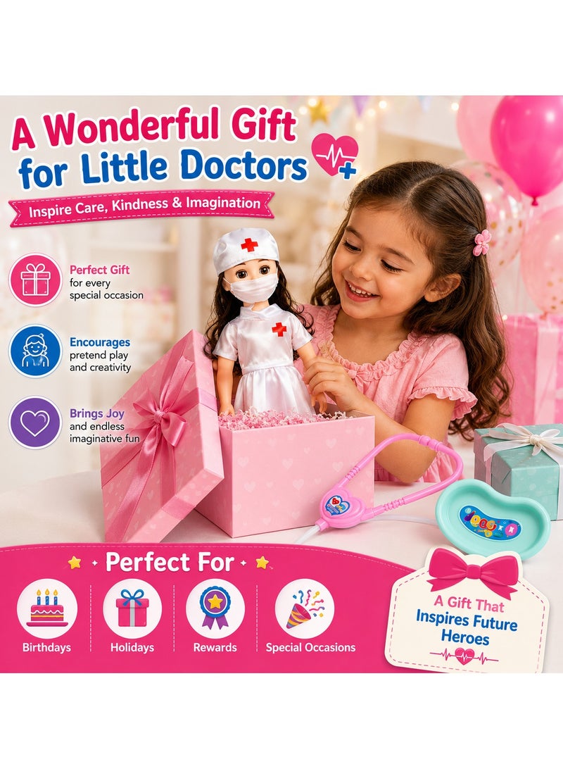 Doctor Doll Playset for Girls with Stethoscope & Medical Accessories, Nurse Doll Toy Set, Pretend Doctor Kit for Kids, Educational Role Play Toy, Gift for Boys & Girls Ages 3+ - Image 5