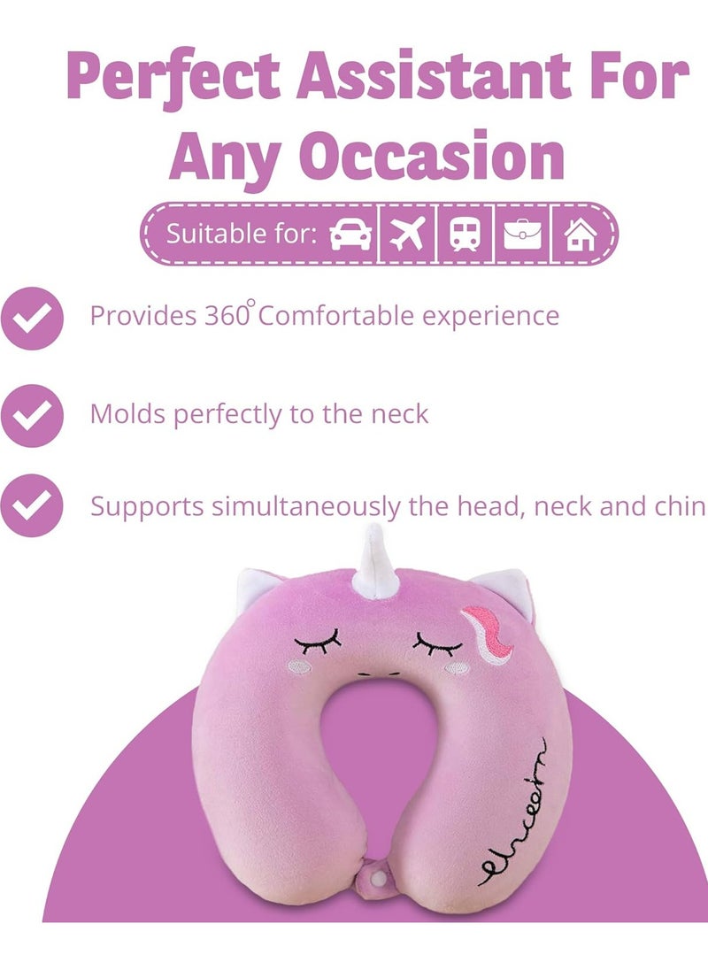 Oasisgalore - Airplane, Car, Train Travel Pillow with Memory Foam, Unicorn Design for Kids, Adults. - Image 1