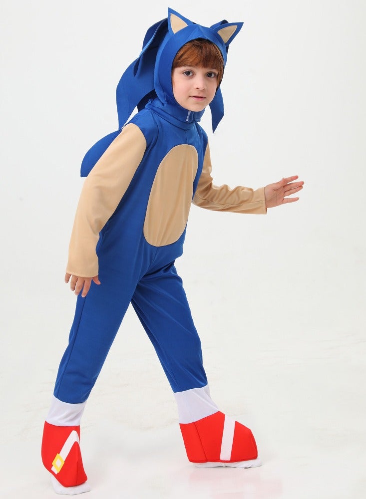 JAYATO Kids Sonic Jumpsuit with Gloves, Sonic Costume Outfit Set, Fancy Dress Up Outfit, Popular Character Clothing for Children, Ideal Dress Up for Themed Parties - Image 2