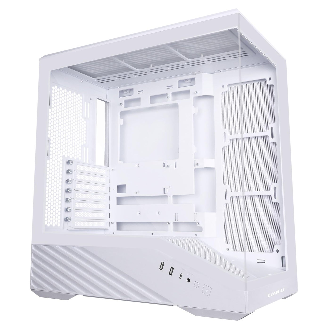 Lian Li V100 ATX Mid-Tower PC Case, LED RGB Strip, Display Platform Design with Tempered Glass, Support 420mm GPUs, 360mm Radiator, Side I/O & Optimized Airflow, Dust Filiter - White (V100W)
