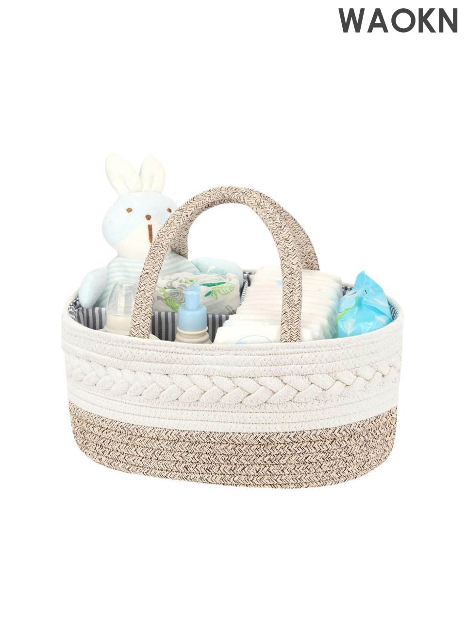 WAOKN Cotton rope material diaper portable storage basket, stylish, simple and versatile design, foldable and portable storage basket, newborn baby diaper toy book storage basket, large capacity stora