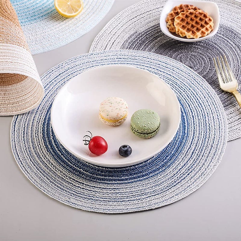 RoarCraft Placemats Round Braided Placemats for Dining Table Diameter 15 inch Woven Heat Resistant AntiSlid Cotton Washable Kitchen Table Mats Cream 6pcs - Image 4