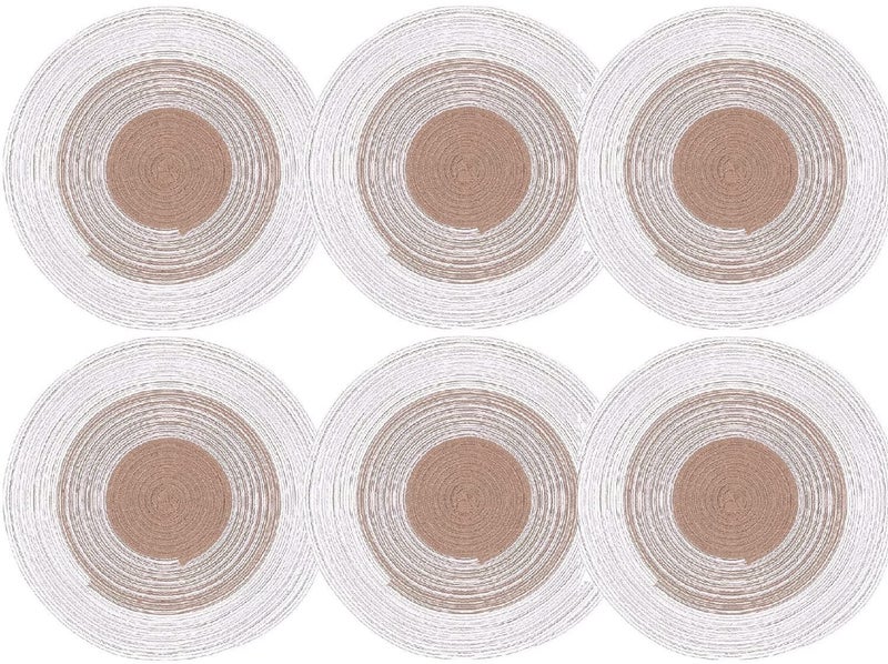 RoarCraft Placemats Round Braided Placemats for Dining Table Diameter 15 inch Woven Heat Resistant AntiSlid Cotton Washable Kitchen Table Mats Cream 6pcs - Image 1