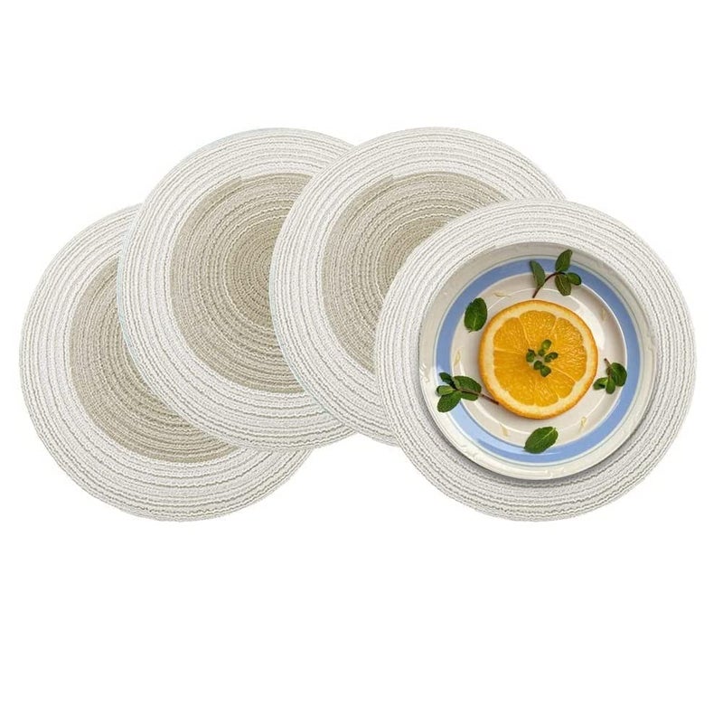 RoarCraft Placemats Round Braided Placemats for Dining Table Diameter 15 inch Woven Heat Resistant AntiSlid Cotton Washable Kitchen Table Mats Cream 6pcs - Image 3