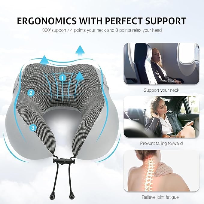 PIKFOS PIKFOS 2024 Travel Pillow for Neck Memory Foam Hooded Travel Neck Pillow for Adults Comfortable Neck Pillow for Travel with Hoodie Flight PillowTravel Cushion for Plane Car Train  - Image 4