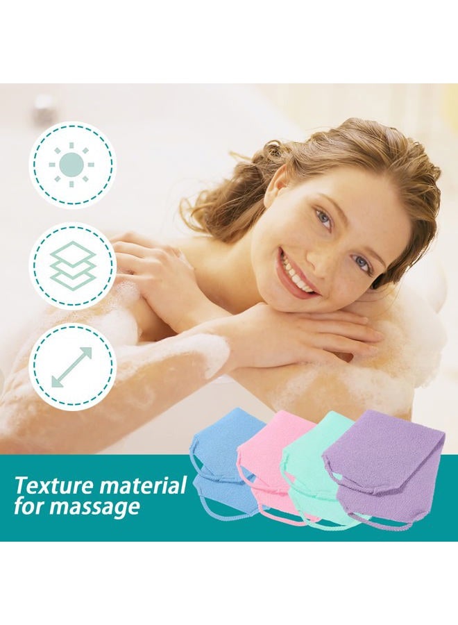 LZCNM 4 Pack Exfoliating Body Scrubber with Handles, Nylon Exfoliating Cloth Extended Length Back Scrubber Stretchable Pull Strap Shower Back Scrubber for Shower for Women&Men(4 Pack-Green+Blue+Purple+Pink) - Image 5